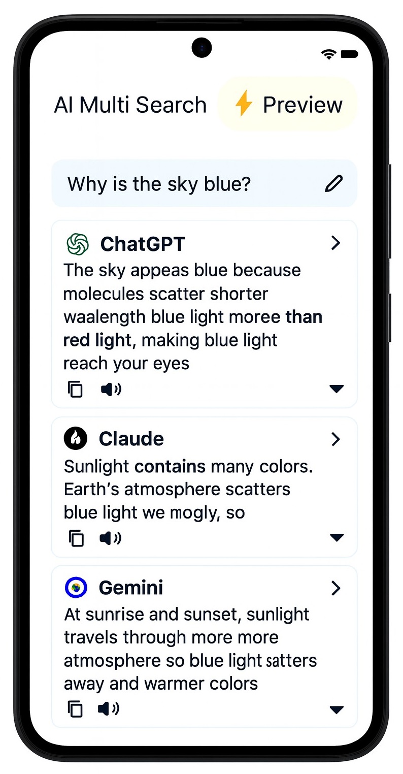 AI Multi Search mobile app preview